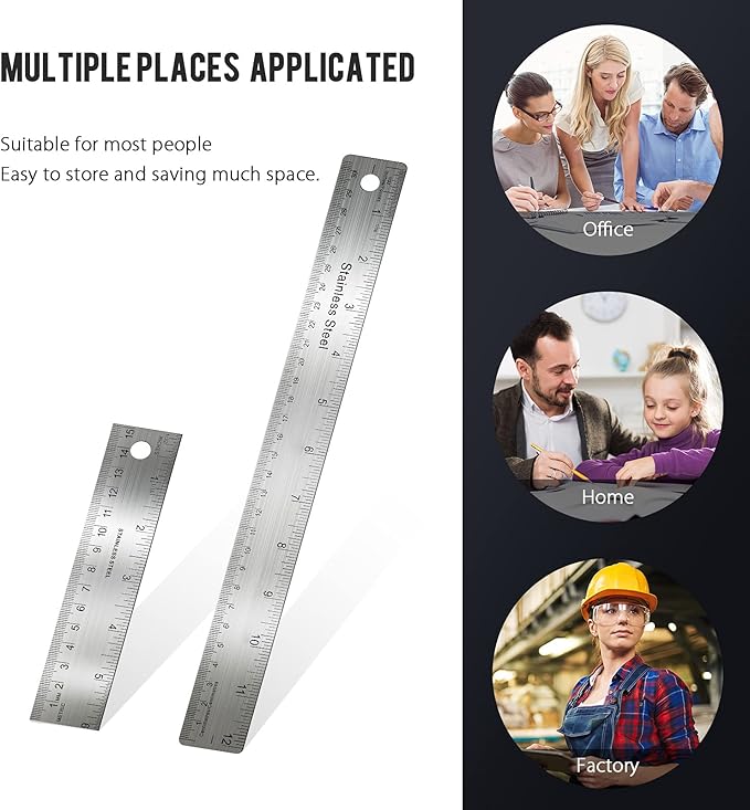 Frienda 2 Pcs Metal Ruler Cork Backed 6 Inch and 12 Inch Stainless Steel Rulers with Cork Backing Non Slip Straight Edge Measure Ruler for Student Graduation Back School Supply-DeskLoop Office