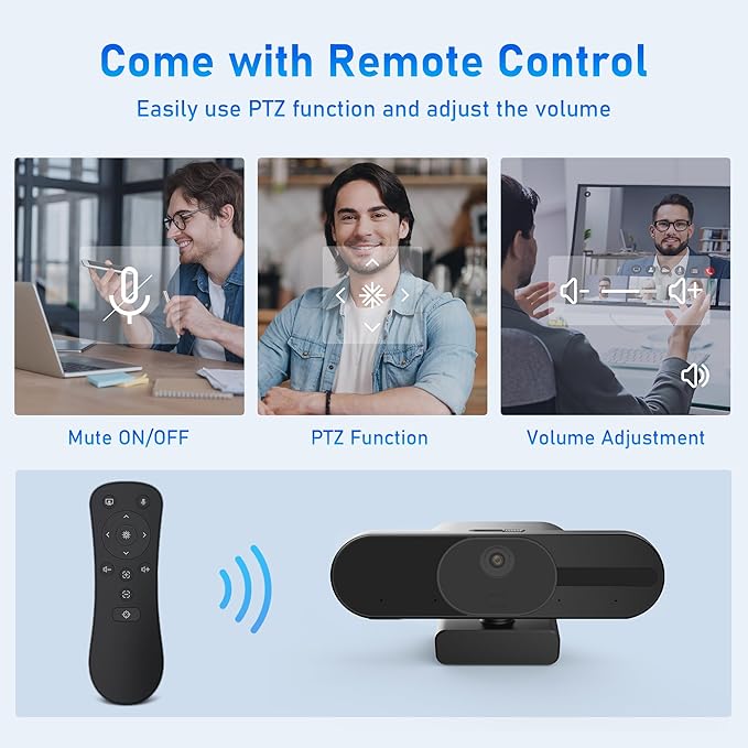 4K Webcam with Speaker and 4 AI Noise-Cancelling Mics, Wide Angle PC Cameras with Remote, Auto Focus, Privacy Cover, Tripod, Great for Computer, Zoom, Skype, Teams, Laptop, Personal Video Calling-DeskLoop Office