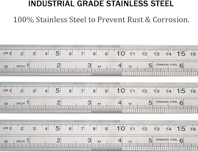 ZZTX Classic 12 Inch Stainless Steel Ruler Set of 6, Heavy Duty, Straight Edge, Non-Bendable, Rust & Corrosion Resistant-DeskLoop Office