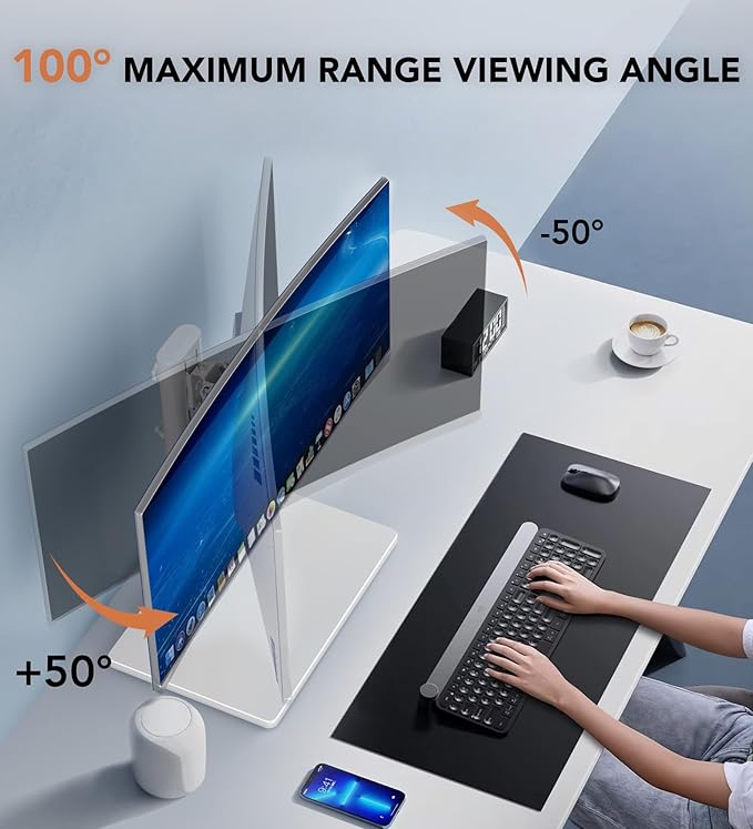 Single LCD Computer Monitor Free-Standing Desk Stand Riser for 13 inch to 32 inch Screen with Swivel, Height Adjustable, Rotation, Holds One (1) Screen up to 77Lbs(HT05W-001) White-DeskLoop Office
