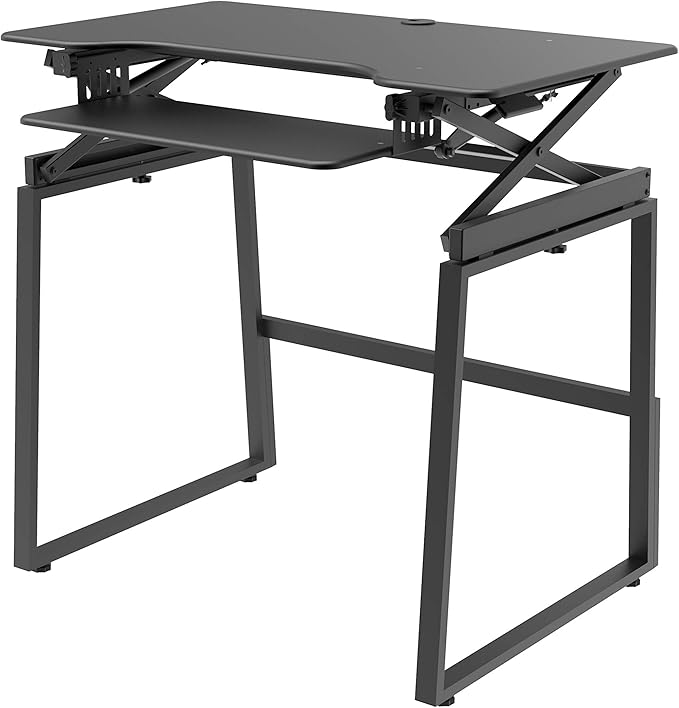 Rocelco 40" Large Height Adjustable Standing Desk BUNDLE - Quick Sit Stand Up with Floor Stand - Tall Gas Spring Assist Computer Workstation - Retractable Keyboard Tray - Black (R DADRB-40-FS2)-DeskLoop Office