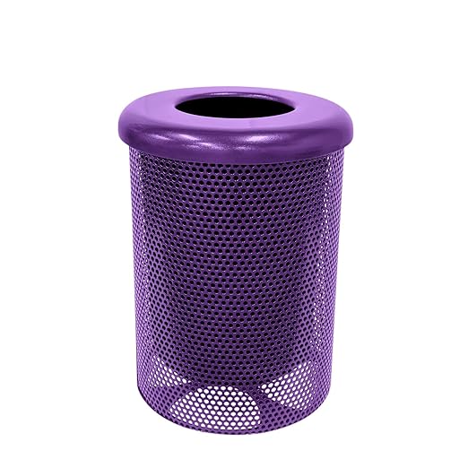 RFT-P-PUR Heavy Duty Round Trash Receptacle with Flat Top, Liner Included, 32 Gallon, Purple, Made in America-DeskLoop Office