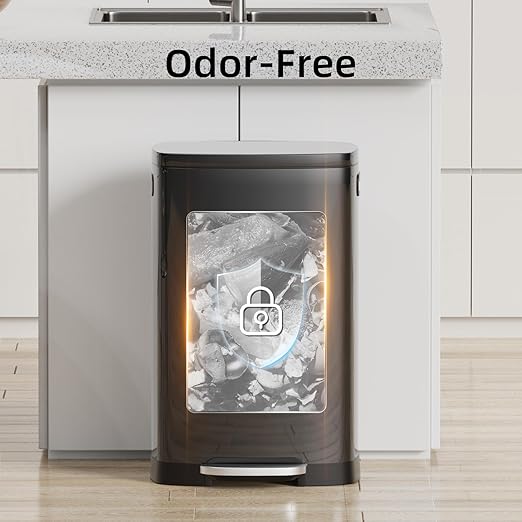KUK 13 Gallon Kitchen Trash Can with Lid, 50L/13Gal Office Step Garbage Can for Home, Kitchen, Laundry Room, Office, Brushed Stainless Steel, Titanium Black-DeskLoop Office