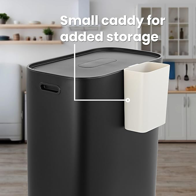 happimess HPM1014B Beni Kitchen 16-Gallon Double-Bucket Step-Open Trash Can with Soft-Close Lid, Modern, Minimalistic, Fingerprint Proof for Home, Kitchen, Laundry Room, Office, Bathroom, Black-DeskLoop Office