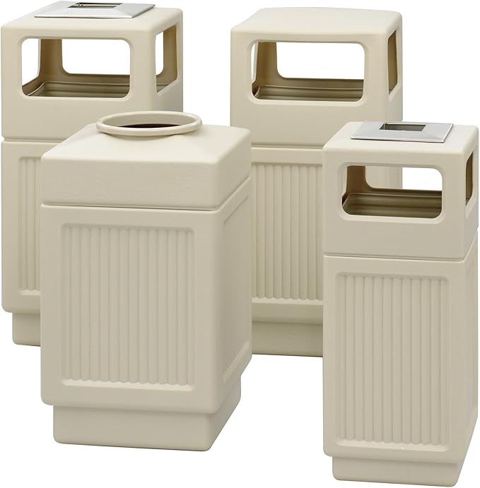 Safco Canmeleon Trash Can, 38 Gallons, Indoor and Outdoor Use, Durable & Weather-Resistant Commercial Garbage Can, Tan-DeskLoop Office