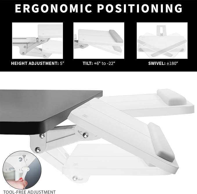 VIVO Adjustable 25 x 10 inch Computer Keyboard and Mouse Platform Tray Ergonomic Under Table Desk Mount Drawer Underdesk Shelf, White, MOUNT-KB03W-DeskLoop Office