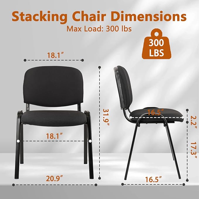 CLATINA Set of 5 Pack Stackable Waiting Room Chairs Fabric Black Reception Chair Metal with Thickened Seat Back Cushion for Waiting Conference Room Guest Stool (5 Pack)-DeskLoop Office