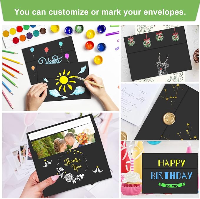 50 Packs 5x7 A7 Envelopes for Invitations, Photos, Greeting Cards - Self Seal for Weddings, Mailing (Black)-DeskLoop Office