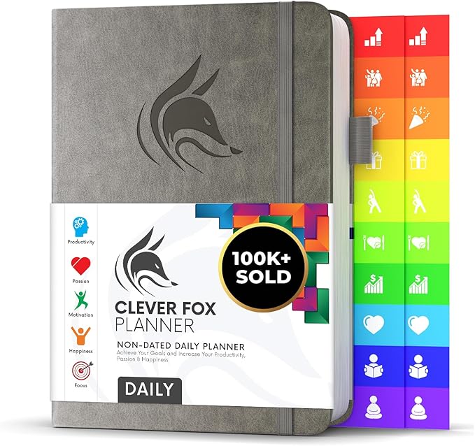 Clever Fox Daily Planner – Undated Planning Notebook with Hourly Schedule & To-Do List – Personal Day Task & Work Organizer, 6 Months (Gray)-DeskLoop Office