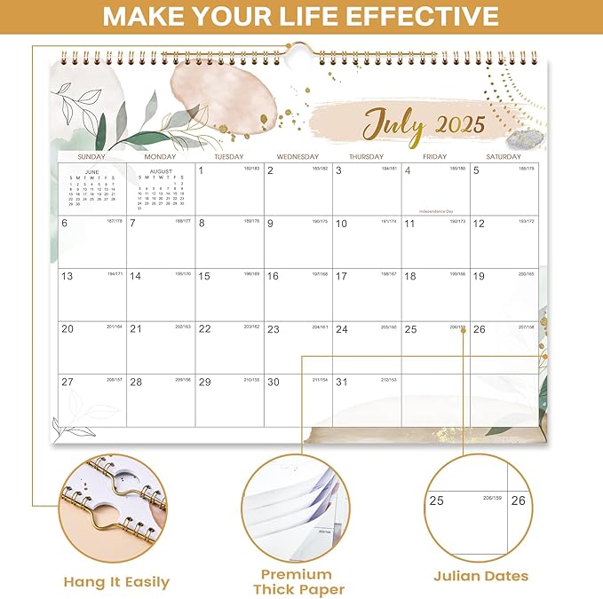 Wall Calendar 2025-2026 – Calendar 2025-2026, 11.5 x 15 In, July 2025 - December 2026, 18 Monthly Calendar, Large Block with Julian Dates, Thick Paper, Holidays, Hanging Hook, Twin-wire Binding-DeskLoop Office