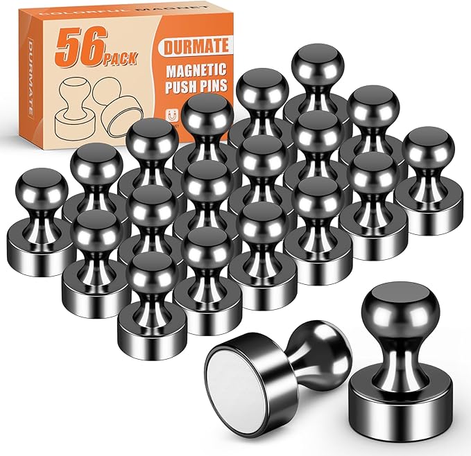 Strong Whiteboard Magnets, Tiny Cute Magnetic Push Pins for Refrigerator, Craft, 56PCS Magnetic Clips, Black Neodymium Magnets for Kitchen, Office, Bulletin Board, Shopping List-DeskLoop Office