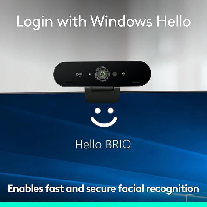 Logitech Brio 4K Webcam, Video Calling, Noise-Cancelling mic, HD Auto Light Correction, Wide Field of View, Works with Microsoft Teams, Zoom, Google Voice, Google Meet, PC/Mac/Laptop/MacBook/Tablet-DeskLoop Office