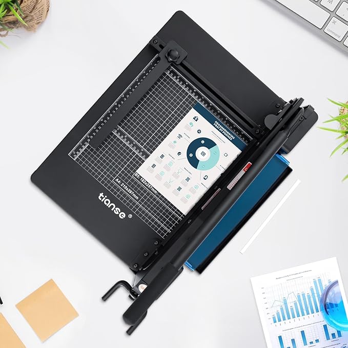 TIANSE Heavy Duty Guillotine Paper Cutter A4 12" Guillotine Paper Cutter 500 Sheet Capacity Solid Steel Construction with Double Safety Protection Perfect for Trimming Paper Cardstock Matboard Black-DeskLoop Office