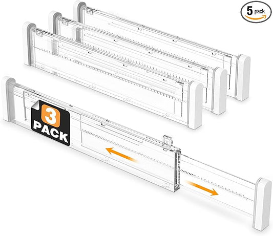 HiYZ Expandable Drawer Dividers - 12.6-22.8'' Adjustable Drawers Organizers for Kitchen Utensils, Drawer Separators in Bedroom, Dresser, Office, Bathroom, Fridge, 3 Pack Long Dividers-Clear-DeskLoop Office