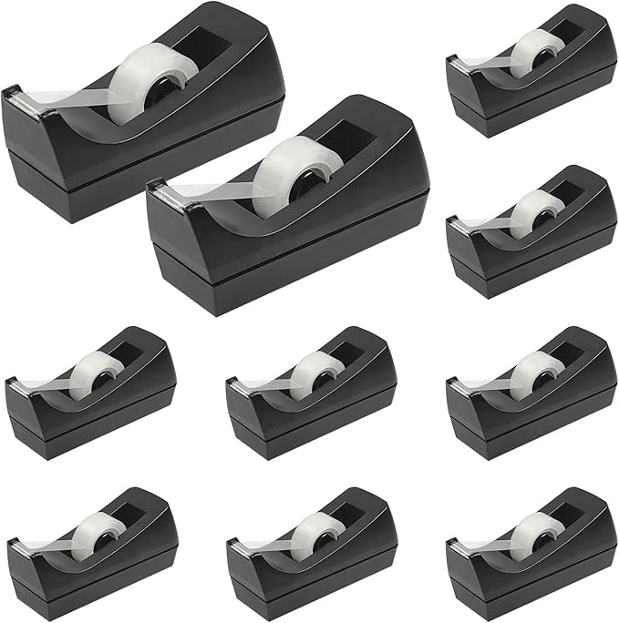 10 Pack Desktop Tape Dispenser Bulk Black Tape Roll Dispenser Non Skid Base Desk Tape Holder for Office School Home (Tape Not Included)-DeskLoop Office