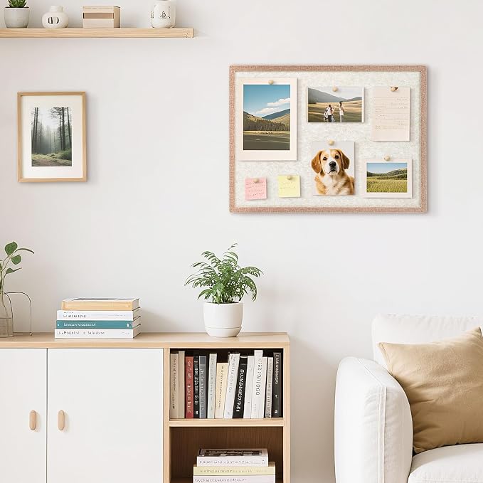 DOLLAR BOSS 16"x12" Beige Felt Framed Cork Board Bulletin Board | Small Pin - Image 9