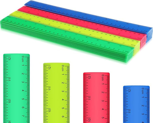 Zonon 50 Pcs 6 Inch/12 Inch Plastic Rulers Bulk Flexible Straight Rulers with Inches Centimeters First Day of School Gift Students Back to School Office Home Supplies(Colorful,12 Inch)-DeskLoop Office