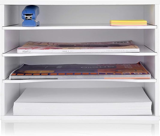 Paper Organzier Wood Desktop Organizer Storage Letter Tray File Sorter with Adjustable Shelves for Home Office-DeskLoop Office