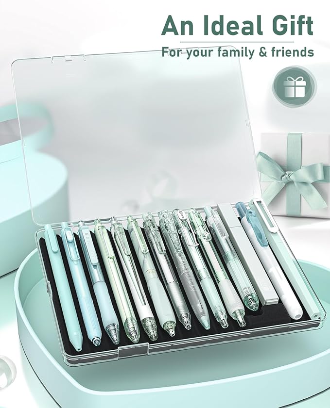 Four Candies 14Pack Pastel Gel Ink Pen Set,Cute Retractable 0.5mm Fine Point Pen,Note Taking Aesthetic Pens,12 Pack Black Ink Pens with 2Pack Highlighter, Smooth Writing Pens for School, Office(Green)-DeskLoop Office