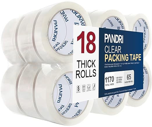 PANDRI Packing Tape, 18 Rolls Heavy Duty Clear Packaging Tape for Shipping Packaging Moving Sealing, 1.88 inches Wide, 65 Yards Per Roll, Total 1170 Yards-DeskLoop Office