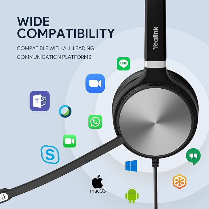 Yealink UH36 Professional USB Headset Wired Headphones for Work Calls and Music, Headset with Noise Cancelling Mic for Computer PC Laptop(UC Compatible, Stereo,3.5mm Jack/USB Connection)-DeskLoop Office