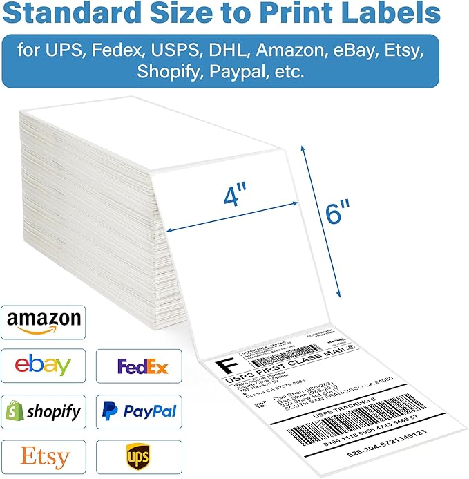 LotFancy 4x6 Thermal Labels, 500 Shipping Labels with Perforation, Permanent Adhesive, White Mailing Label Stickers, Compatible with Rollo, Zebra Thermal Printers-DeskLoop Office