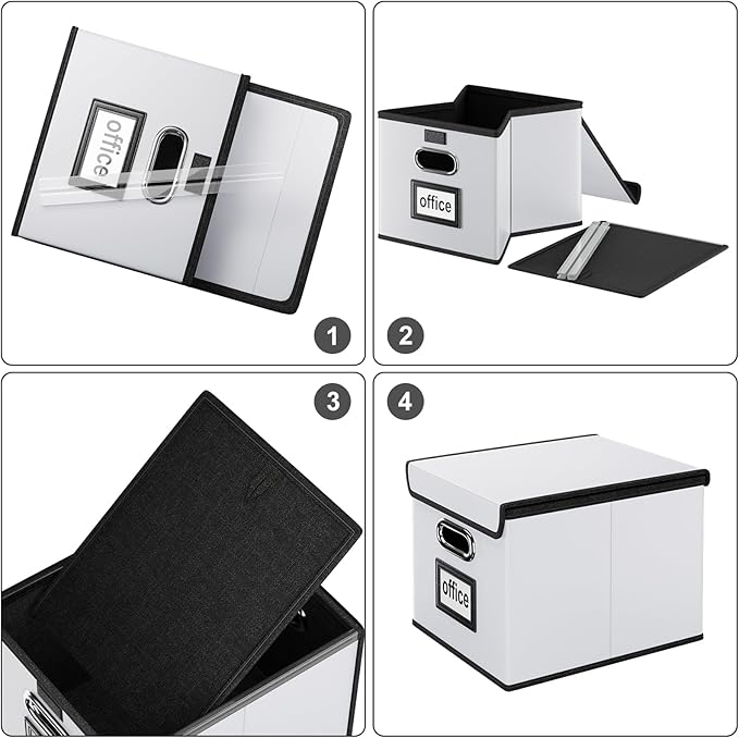 Huolewa Portable Leather File Organizer Boxes with Lids, Collapsible File Folder Organizer Boxes, Decorative Small Filing File Cabinet for Home/Office, Easily Store Documents/Hanging File Folders-DeskLoop Office