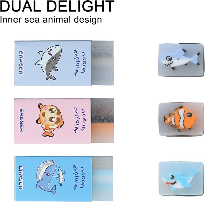 18Pcs Cute Sea Animal Erasers for Kids Bulk, Kawaii Fun Pencil Jelly Erasers for School Classroom Supplies Prize Gifts Party Favors-DeskLoop Office
