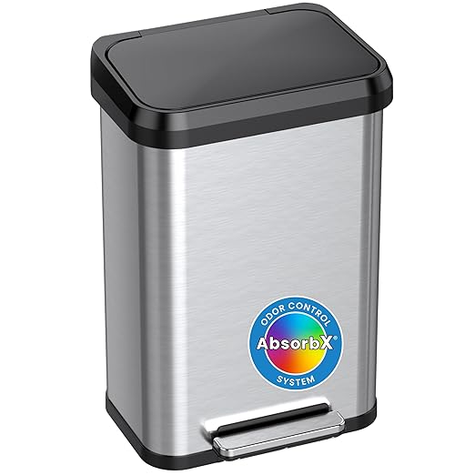 iTouchless SoftStep EXP 13.2 Gallon Step Pedal Trash Can Recycling Bin with Odor Filter Stainless Dent-Proof Plastic Lid Garbage Trashcan 50 Liter Home Office Bedroom Living Room Garage Wastebasket-DeskLoop Office