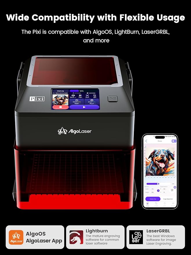 AlgoLaser 5W Smart Laser Engraver Machine: Portable Laser Engraver with 3.5" Touchscreen & 2.0 AlgoOS System - Hand Draw/Wireless Transmission/SD Card/Offline - Laser Engraving for Wood, Leather-DeskLoop Office