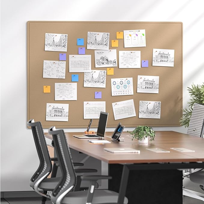 MaxGear Extra Large Bulletin Board 72" x 48", Foldable Felt Board Vision Board Supplies, Cork Board for Office, Home, School, Small Pin Boards for Walls Decorative Display Board Beige Brown-DeskLoop Office