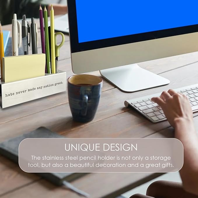 Hate Never Made Great, Racial Equality Anti Racism Pen Holder, Human Rights, Social Activist Gifts Desk Decor Stainless Steel Pencil Holders WCC62-DeskLoop Office