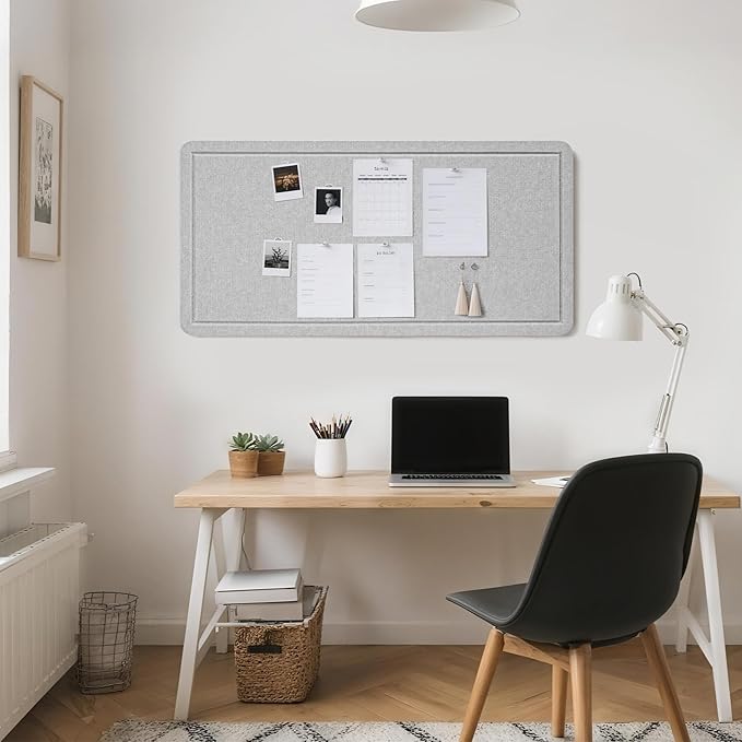 Bulletin Board, 35 x 17 1/2 inches Felt Board - Decorative Pin Board, Cork Board Alternative for Wall, Foldable Picture Board Self-Adhesive Vision Board Prayer Board with 20 Pushpins - Light Gray-DeskLoop Office