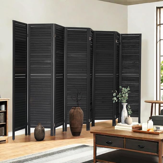 NicBex 8 Panel Room Divider,5.6FT Wood Room Dividers,Folding Privacy Screens Portable Freestanding Partition Wall Dividers for Room Separation,Home Bedroom Office,Black-DeskLoop Office