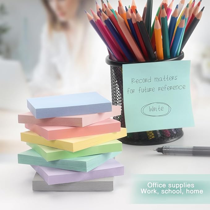 Sticky Notes 3x3 Inch, 8 Pads Light Colors Self-Adhesive, 8 Assorted Pastel Colors, 80 Sheets/Pad, Reusable Notepads for Office, School, and Home-DeskLoop Office