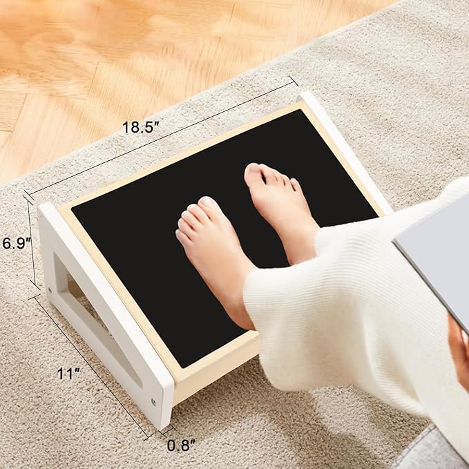 WOOD CITY Foot Rest for Under Desk at Work, 3 Heights Adjustable Footrest with Silicone Surface, 2 in 1 Foot Stool Improve Posture, Reduce Fatigue & Pain, Ideal for Home/Office/Gaming (Natural-White)-DeskLoop Office