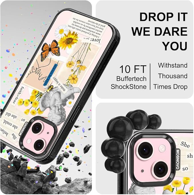 MOSNOVO Magnetic Case for iPhone 15, 10ft Military-Grade Protection, Compatible with Magsafe, Shockproof Phone Case for iPhone 15 - Vintage Collage Art - Clear Black-DeskLoop Office