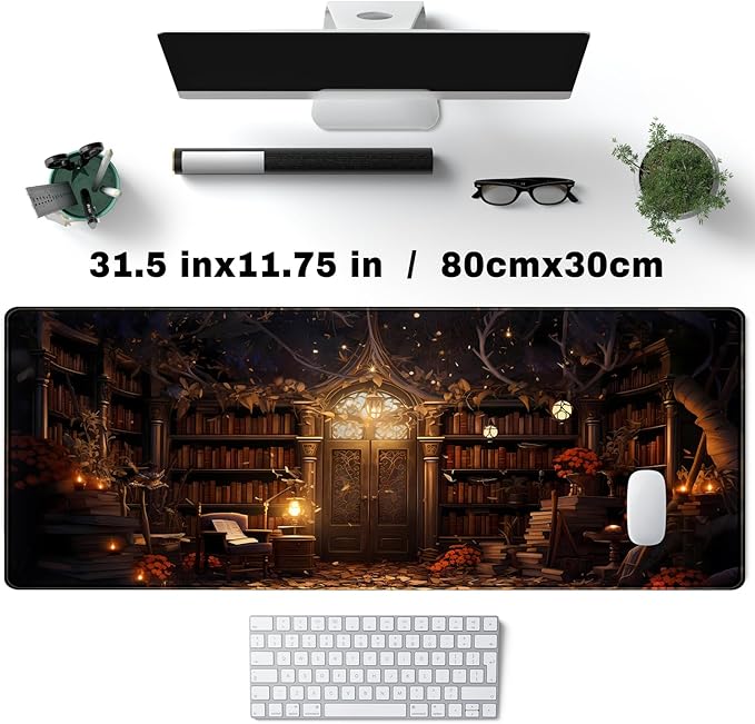 Vintage Desk Pad Magical Bookshelf Desk Mat Extra Large Big Office Mouse Pad Gaming with Stitched Edges Large Mousepad Home Office Gaming Work Computers Laptop Desk Accessories 31.5x11.8in-DeskLoop Office