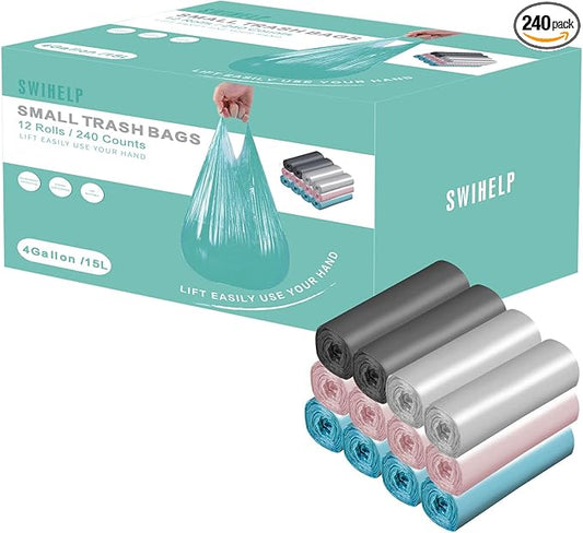 Small Trash Bags 240 Count Garbage Bags SWIHELP Waste Basket Liners for Bathroom, Kitchen,Bedroom, Office Pet Car 15 Liter Trash Can 4 Gallon-DeskLoop Office
