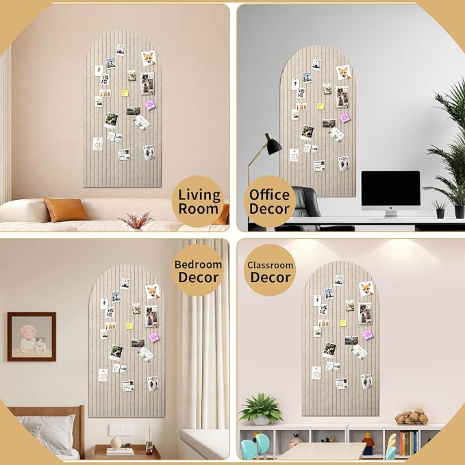 Large Arched Felt Bulletin Board, Oatmeal | Cork Board Alternative, 3 Foldable - Image 7
