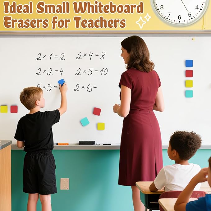 24 pcs Strong Magnetic Whiteboard Erasers - Mini Dry Erase Erasers, Small Chalkboard Cleansers Wiper for Kids and Teachers Classroom Must Haves School Supply Home and Office, Square-DeskLoop Office