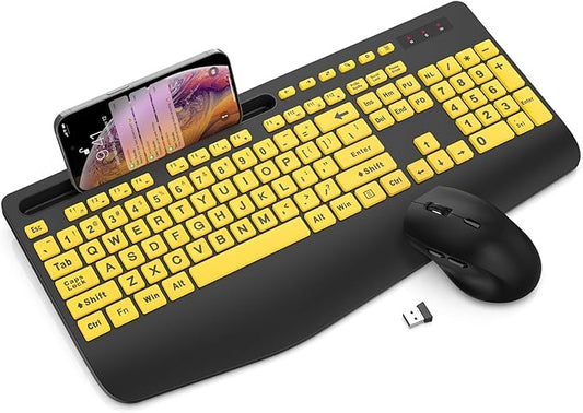 Wireless Keyboard and Mouse Combo - Large Print Ergonomic Keyboard with Wrist Rest, Phone Holder, Sleep Mode, Silent 2.4GHz Keyboard Mouse Set for Computer, Laptop, PC, Mac, Windows - Trueque-DeskLoop Office