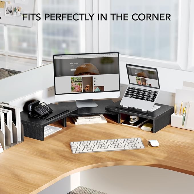 HUANUO Dual Monitor Stand Riser, Adjustable Monitor Stand for Desk with 2 Slot, Desktop Organizer Stand for 2 Monitors, Multi-Purpose Desk Shelf Monitor Stand Riser for Computer, Laptop, PC, Black-DeskLoop Office