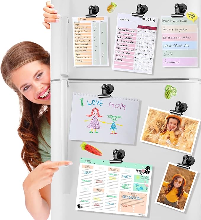 VNDUEEY 6 Pack Refrigerator Magnets Fridge Magnets, Black Magnetic Clips Whiteboard Magnets, Magnet Clips for Home and Office List Display-DeskLoop Office