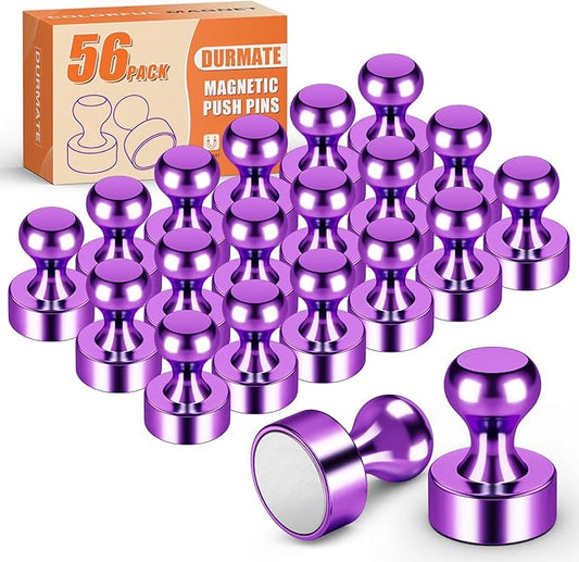 Strong Whiteboard Magnets, Small Magnetic Push Pins, Purple Metal Fridge Magnets, Magnetic Clips Heavy Duty for Office, Gadgets, Locker Accessories, Desk Accessories, Pack of 56-DeskLoop Office