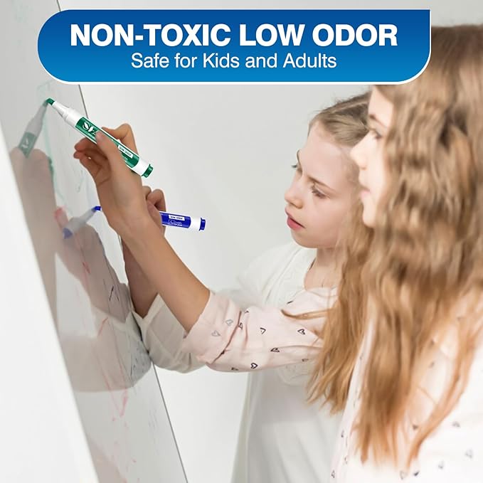 SFAIH Dry Erase Markers Chisel Tip with Magnetic Whiteboard Eraser, 48 Bulk Pack Black White Board Markers for Teachers & Students, Versatile Lines, 1s Quickly Dry, Perfect for Classroom and Office-DeskLoop Office