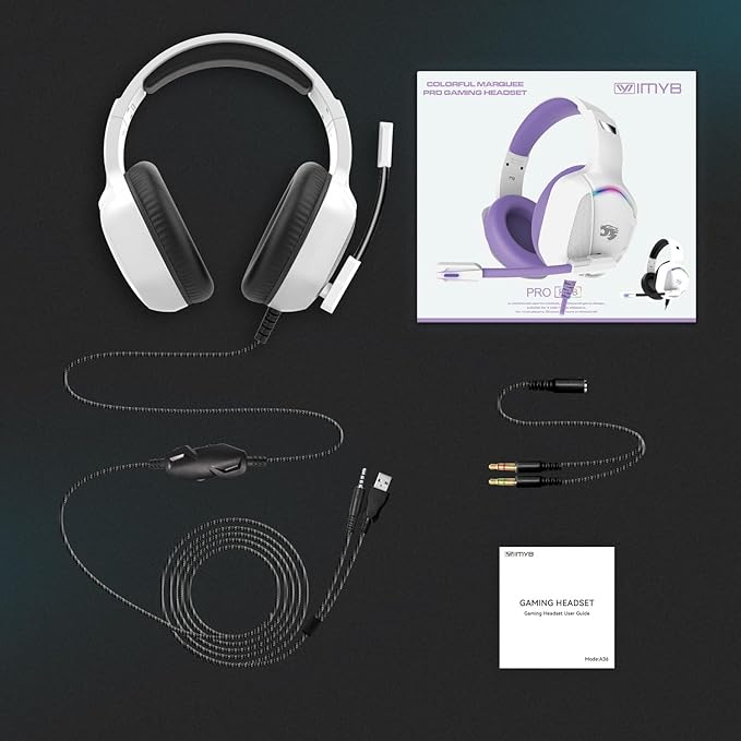 Gaming Headset with Microphone for Pc, Xbox One Series X/s, Ps4, Ps5, Switch, Stereo Wired Noise Cancelling Over-Ear Headphones with Mic, RGB, for Computer, Laptop, Mac, Nintendo, Gamer (White)-DeskLoop Office