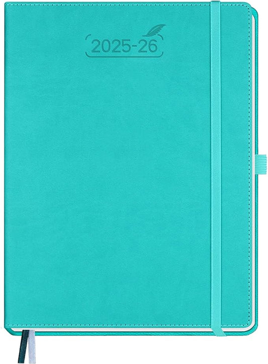 BEZEND Planner 2025-2026 Weekly and Monthly, 8.5" x 11" Academic Calendar (Jul 25-Dec 26) Vertical Daily Appointment with Hourly Timeslot & Monthly Tab, PU Leather Hardcover - Turquoise-DeskLoop Office