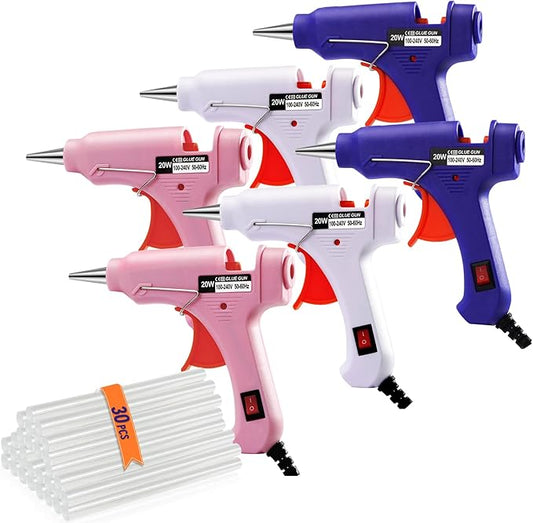 Mini Hot Glue Gun, Hot Melt Gun with 30 Glue Sticks for Arts Crafts, Mini Glue Gun Kit for Kids School Craft and Quick Home Repairs (Multicolored, 20W, 6 Pieces)-DeskLoop Office