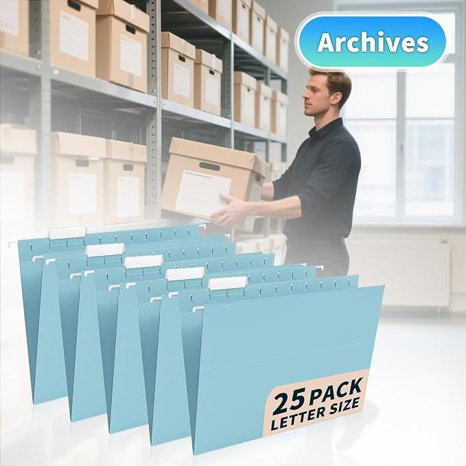 25-Pack Hanging File Folders, Letter Size, Includes 35 Transparent Label Cards - Image 8